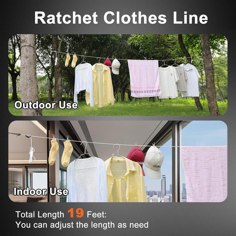 Packgoape Retractable Travel Clothesline, Portable Clothes Line with Heavy Duty Pulleys & Carabiners, Windproof Clothes Drying Rope for Outdoor Camping, Travel, Indoor Home Use (White, 26 Feet Long) - Image 5